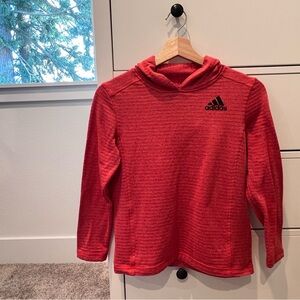 Adidas Red Hooded Sweatshirt with Ribbed Texture
